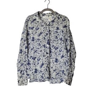 Lizsport Liz Claiborne sport blouse white blue flowers button up womens large